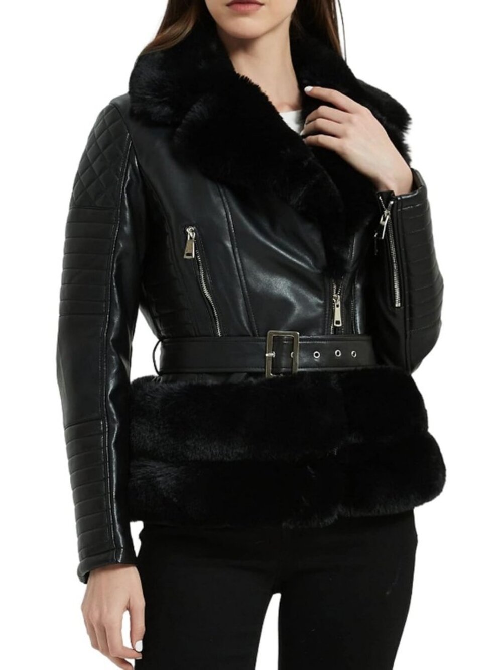 Faux Leather Aviator Winter Coat with Sherpa Lining for Women - Stylish & Warm